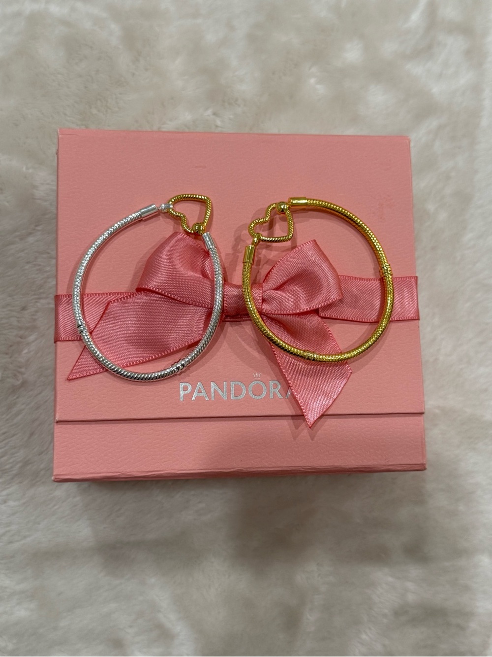 Pandora Moments Heart Closure Snake Chain Bracelet Pair